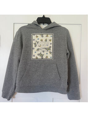Vans “Off The Wall” Butterfly Floral Pullover Hoodie – Youth Large (Grey) (b6)